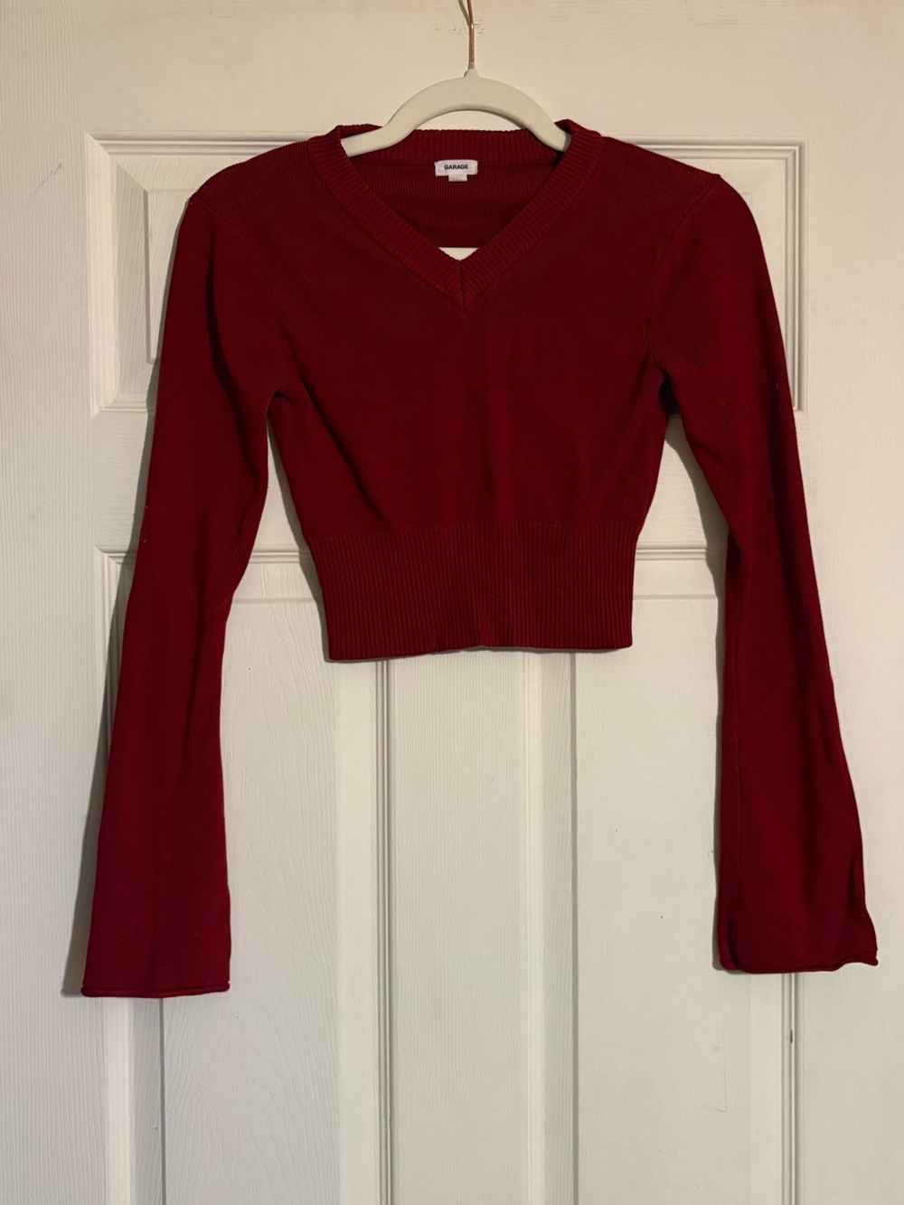 Garage Red V-Neck Cropped Sweater